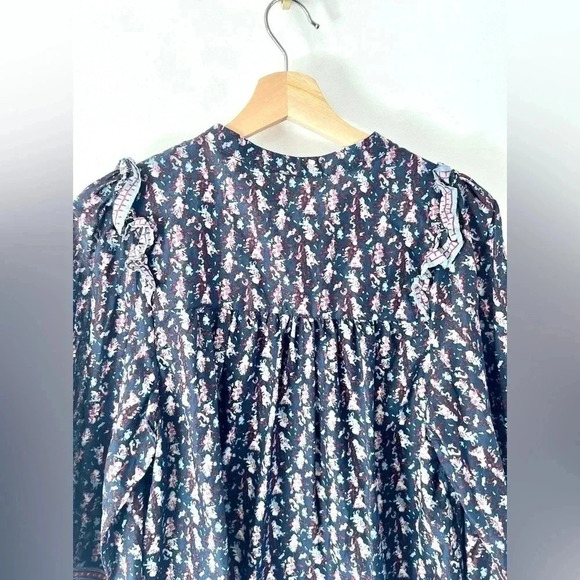 Joie Navy Blue Pattern Balloon Sleeve Cotton Peasant Top Size Medium NWOT - Picture 6 of 9